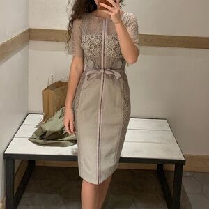 Anthropologie Lace-Top Midi Dress in Taupe